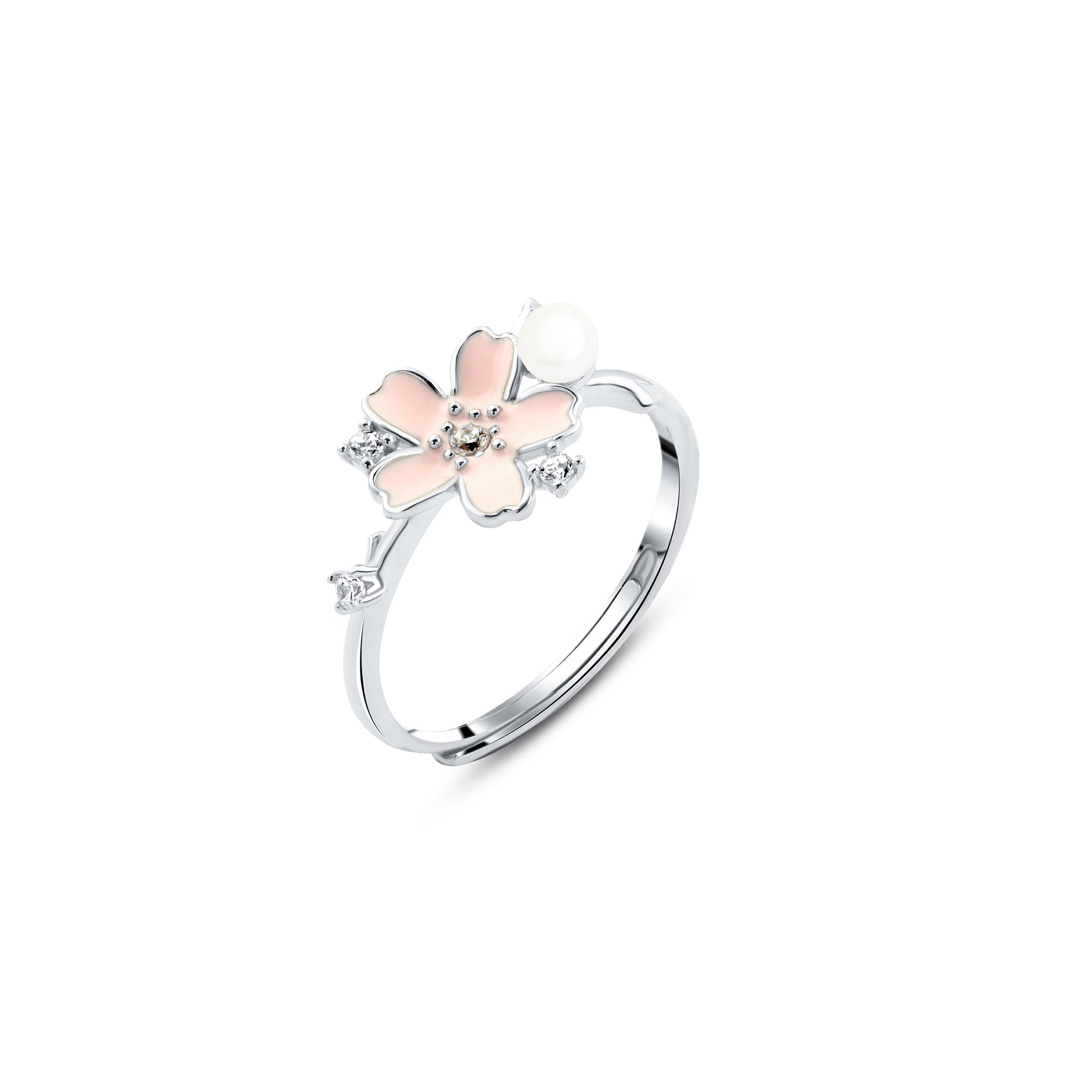 خاتم فضة 925 الزهرة  الوردي مطلي بالبلاتين اللامع