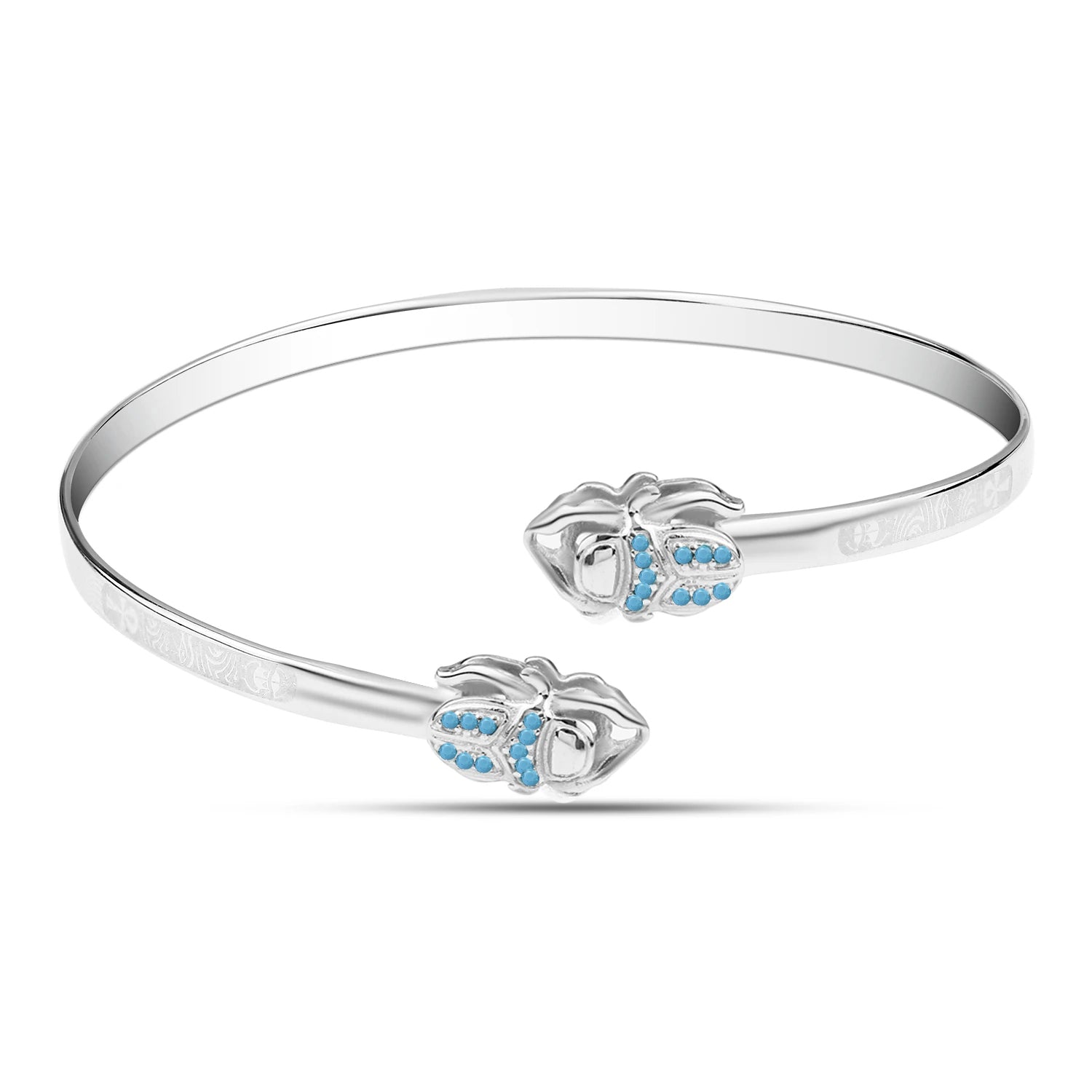 Pharaonic Scarab 925 Silver Bangle With a Turquoise Stone