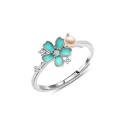 Turquoise Flower Ring with Pearl – 925 Silver