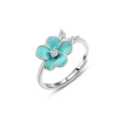 925 Silver Ring with Turquoise Flower and Sparkling Stone