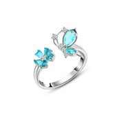 925 Silver Ring with Half Butterfly and Flower Design Featuring Sparkling Stones