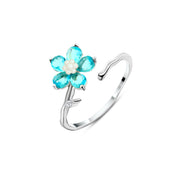 925 Silver Ring with Turquoise Flower Design and Sparkling Stones