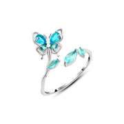Open Ring with Turquoise Butterfly and Leaf Design – 925 Silver
