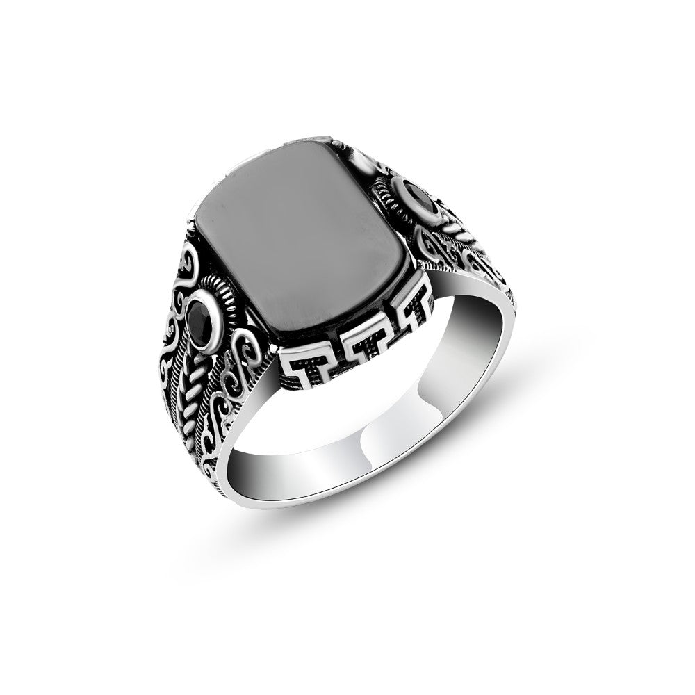 Men Turkish Silver Ring 925 – Platinum with an Arabic decorative design