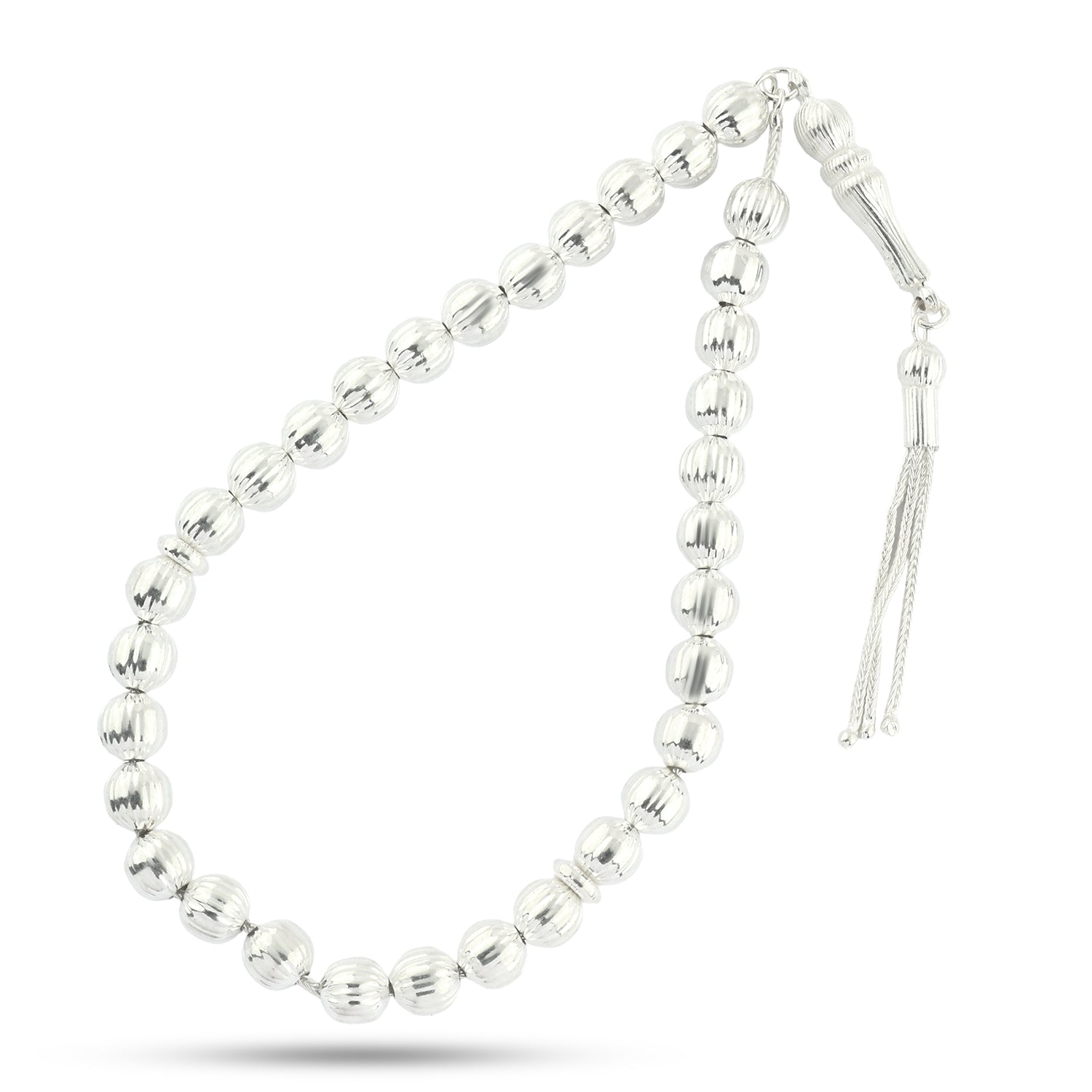 سبحة فضة عيار 999 حبات دائرية بنقشة ناعمة