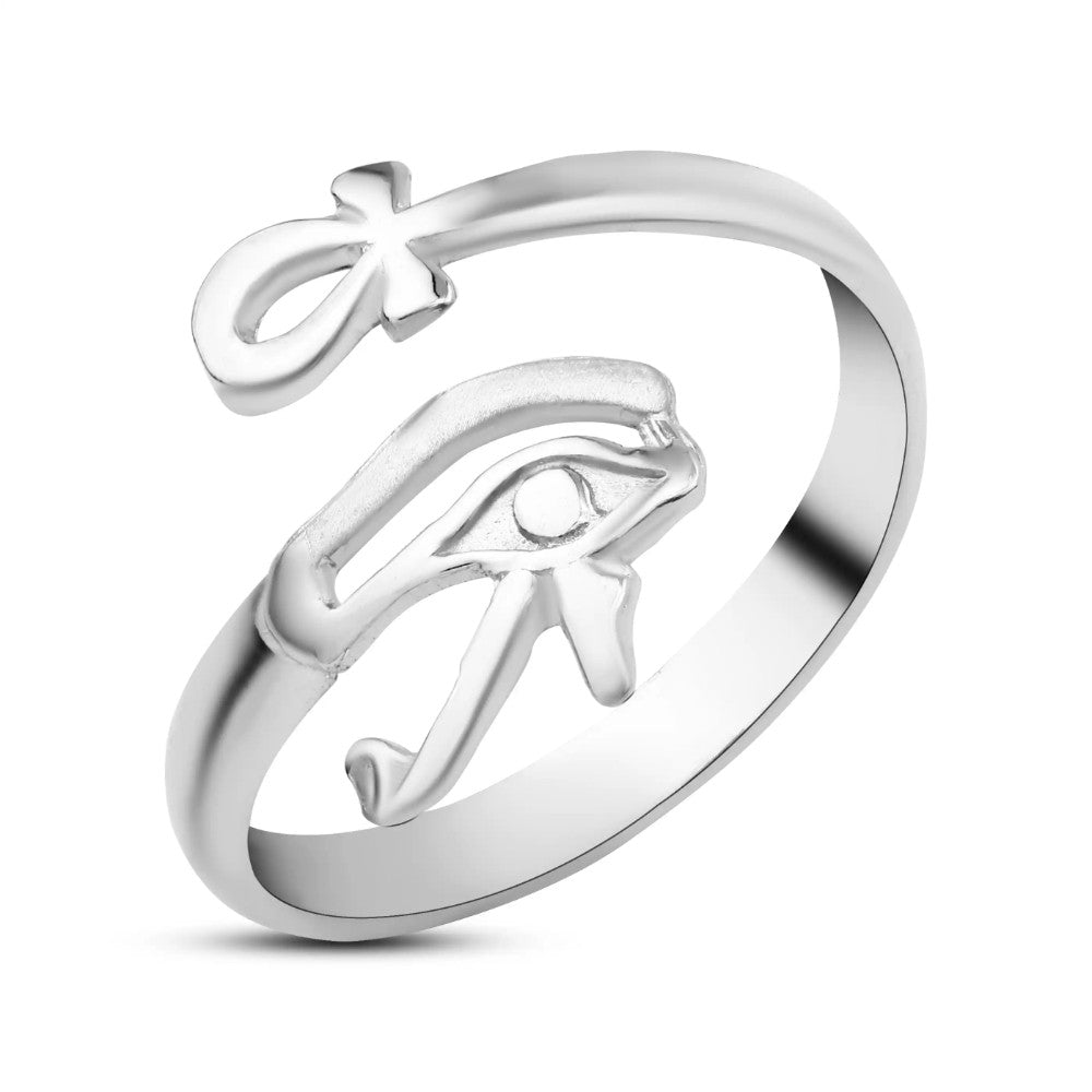 RRS010 - Egyptian Women's 925 Sterling Silver Ring with Ankh and Eye of Horus Design