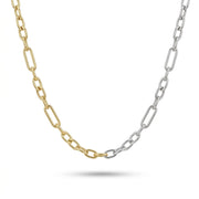 Long Two-Tone Paperclip Chain Necklace, 925 Silver