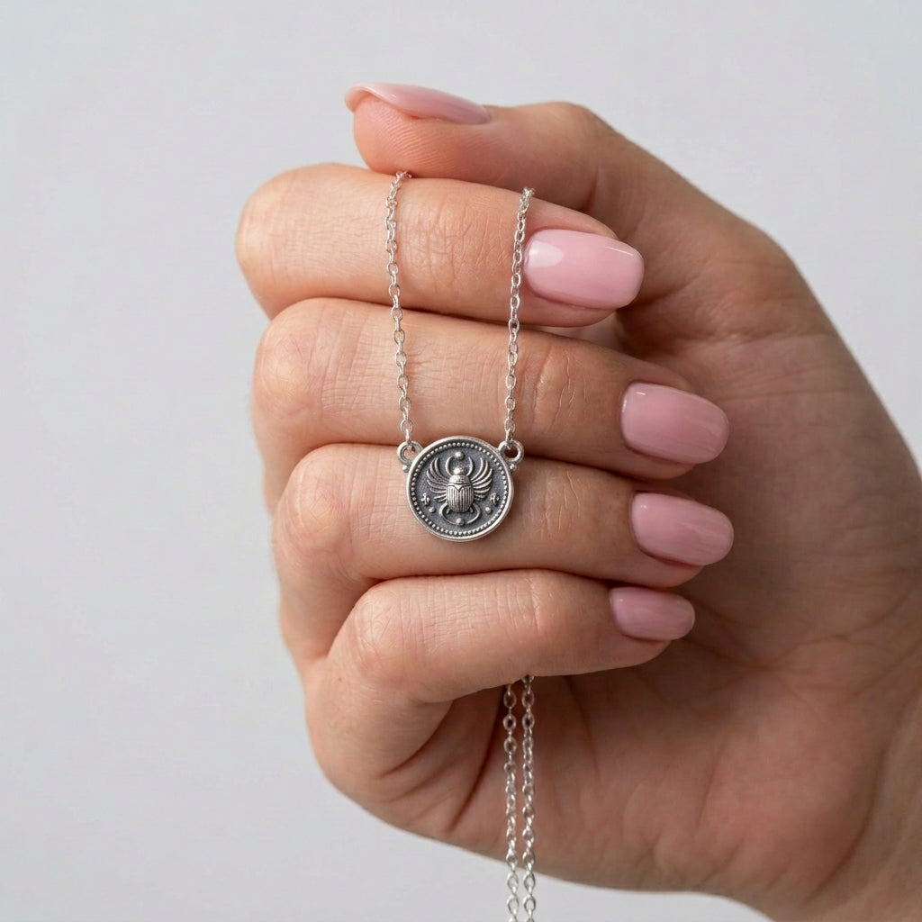 Pharaonic Scarab Design Necklace 925 Silver
