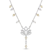 Lotus Flower Necklace with Yellow Beads & Pearls in 925 Silver