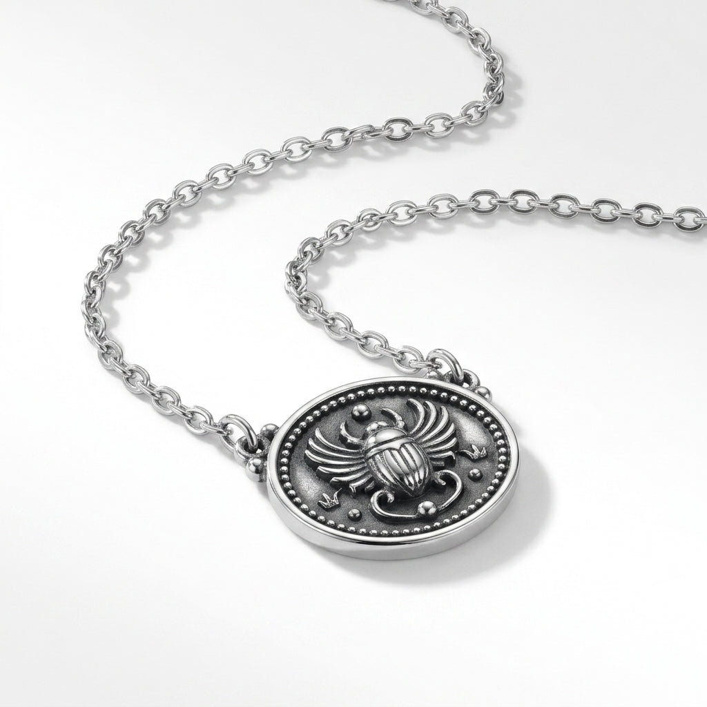 Pharaonic Scarab Design Necklace 925 Silver