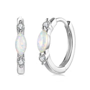 حلق فضة عيار 925 دائري بفص أوبال أبيض وزركون