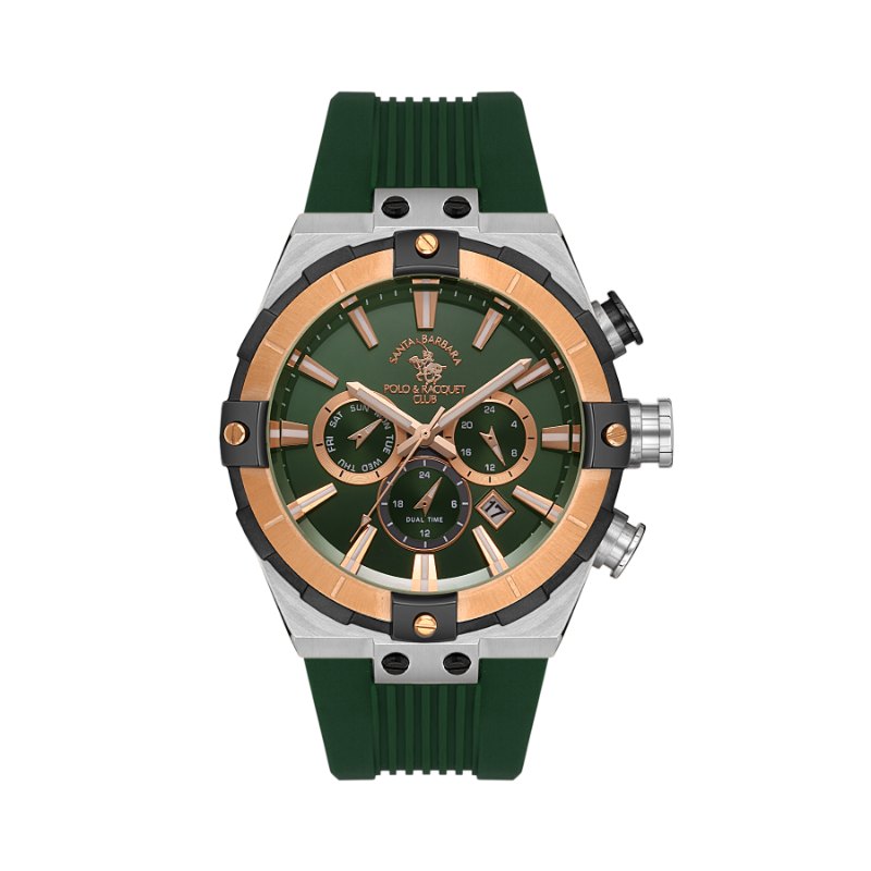 Santa Barbara SB.1.10510-3 Men's Watch – Sporty Design with Green Strap and Gold-Tone Bezel

