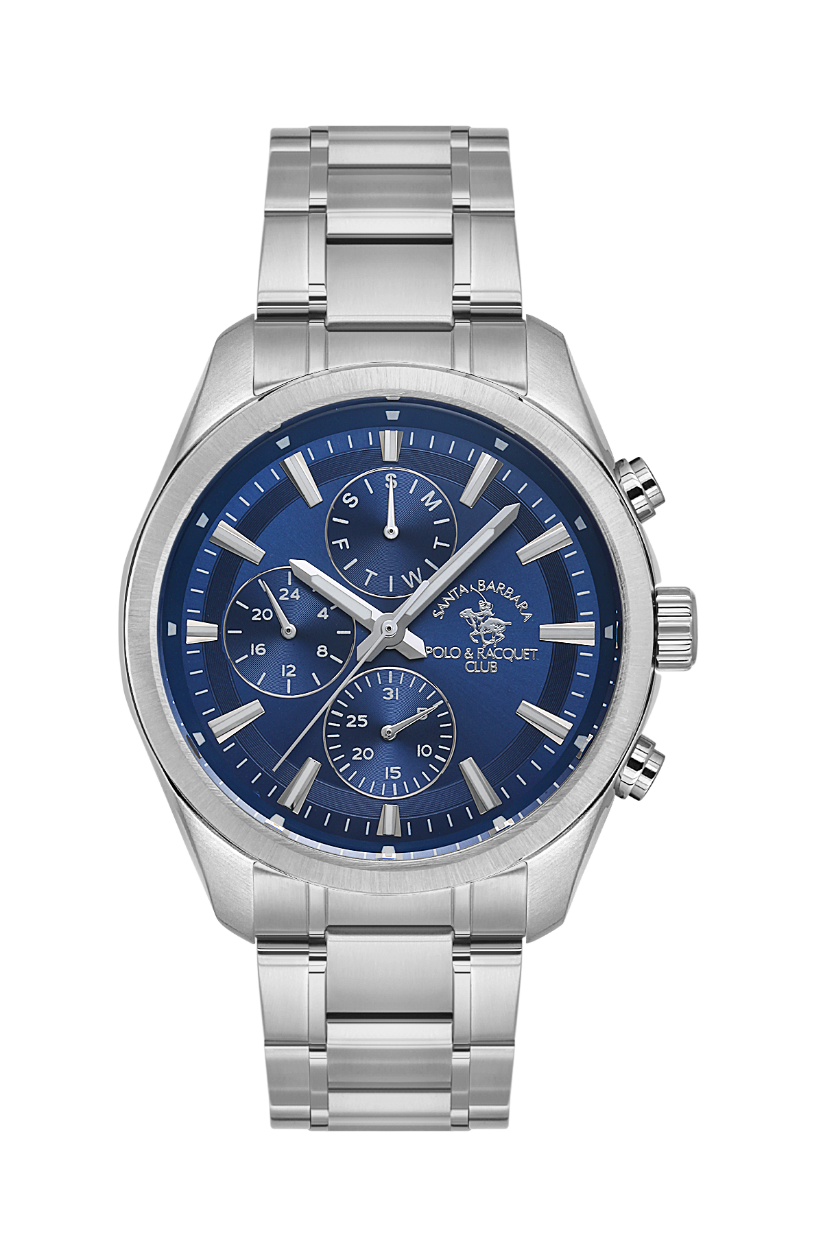 Santa Barbara Polo Men’s Watch – Silver Stainless Steel with Blue Multi-Function Dial

