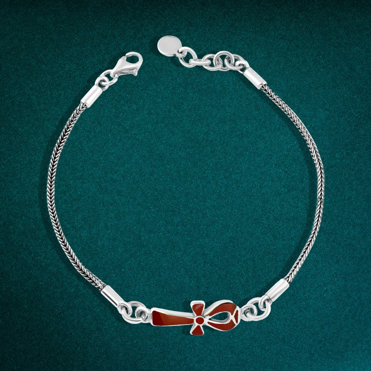 انسيال فرعوني راقٍ فضة 925 برمز "مفتاح الحياة " الأحمر الأنيق