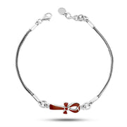 انسيال فرعوني راقٍ فضة 925 برمز "مفتاح الحياة " الأحمر الأنيق