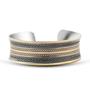 Oriental Silver Bangle – Open Design with Double Copper Lines