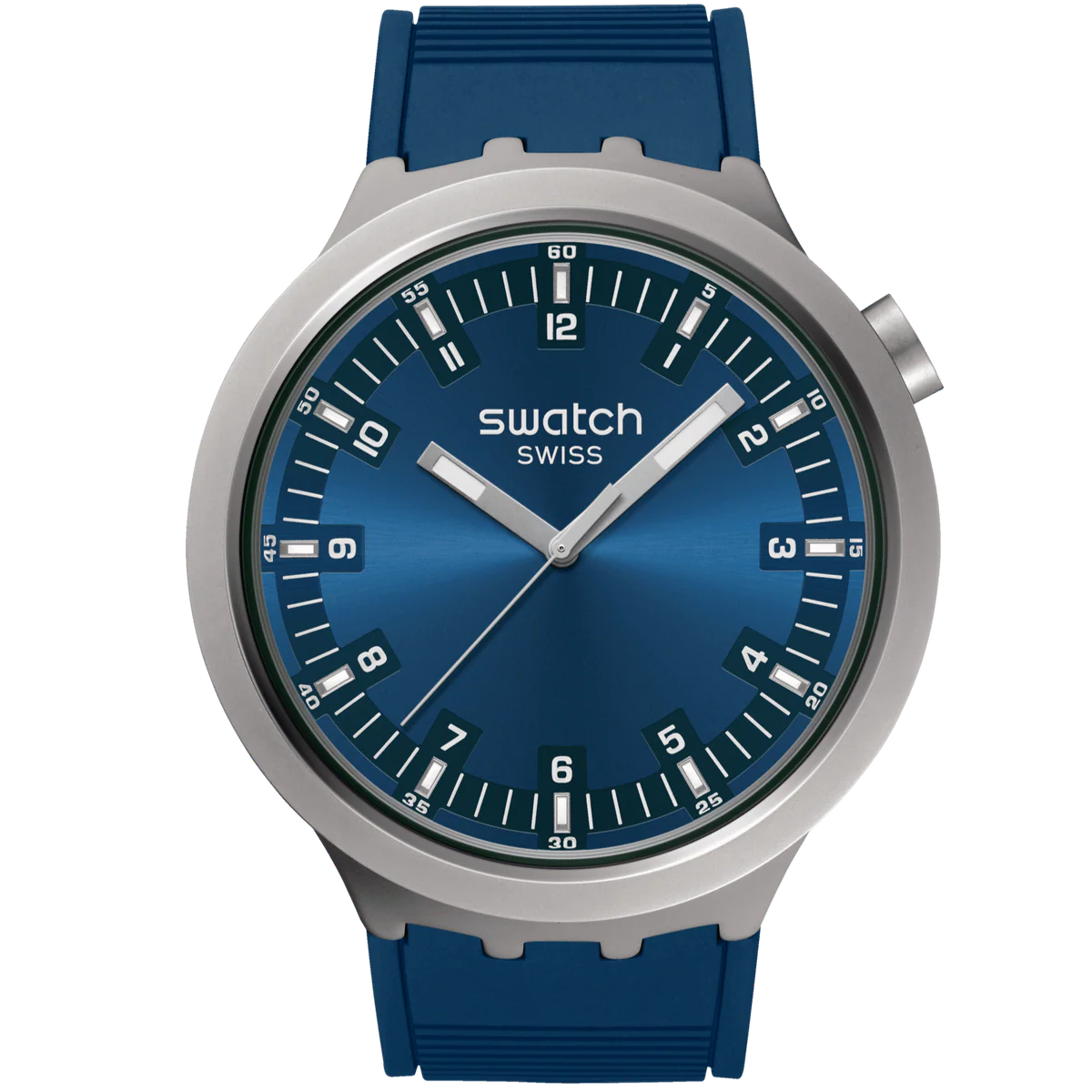 Swatch Men's Analog Watch – Navy Blue Dial & Navy Blue Silicone Strap