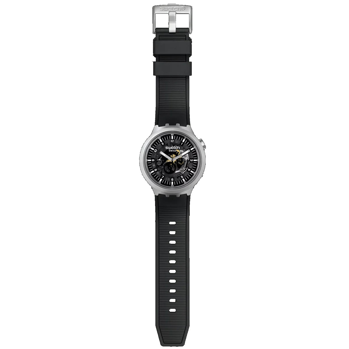 Swatch Men's Round Shape Resin Strap Analog Wrist Watch, Black, SB07S105