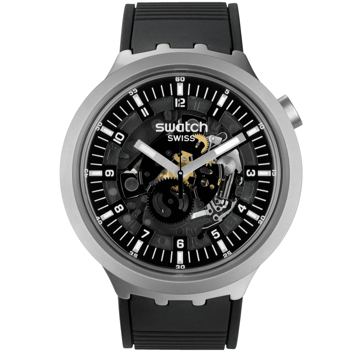Swatch Men's Round Shape Resin Strap Analog Wrist Watch, Black, SB07S105