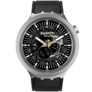 Swatch Men's Round Shape Resin Strap Analog Wrist Watch, Black, SB07S105