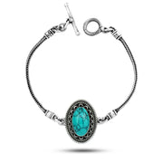 925 Silver Bracelet With an oval design And Turquoise stone