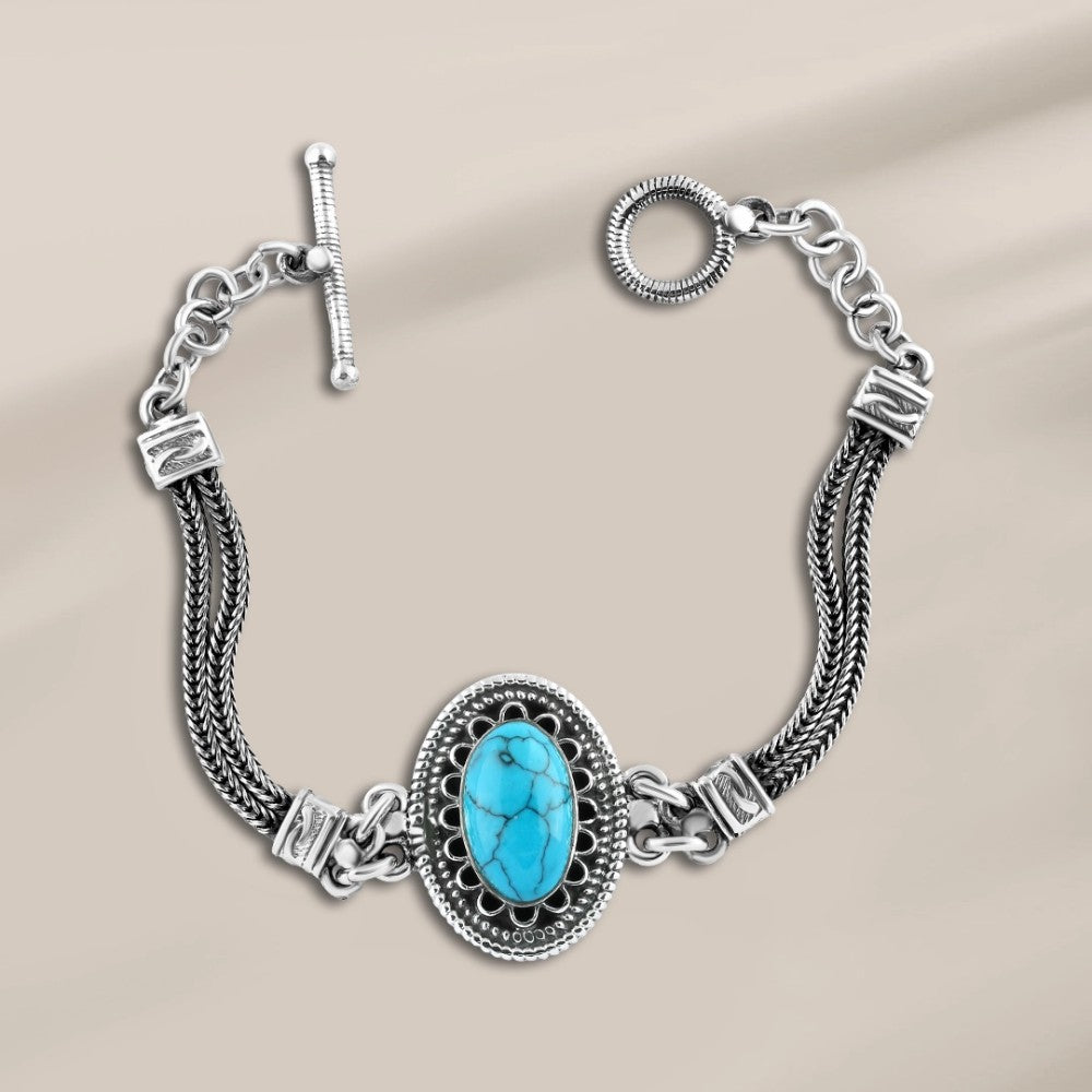 انسيال بيضاوي فضه مصري عيار925 متوج بحجر فيروزي