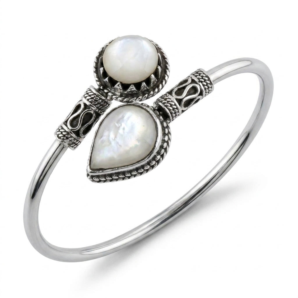 925 Silver Open Bangle With Mother Of Pearl Stone