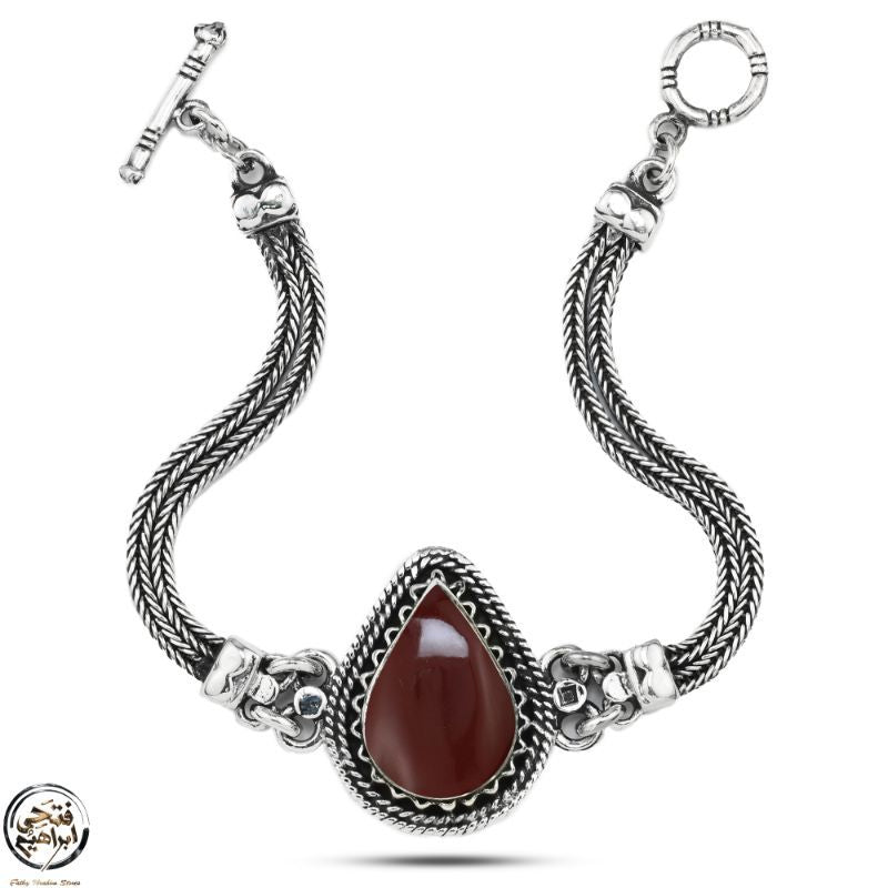 SBA015 - Women's Egyptian 925 sterling silver bracelet, crowned with an almond-shaped mother-of-pearl stone