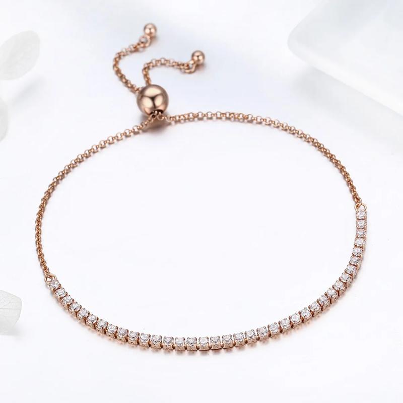 Rose Gold Tennis Bracelet, studded with sparkling zircon stones, 925 sterling silver.