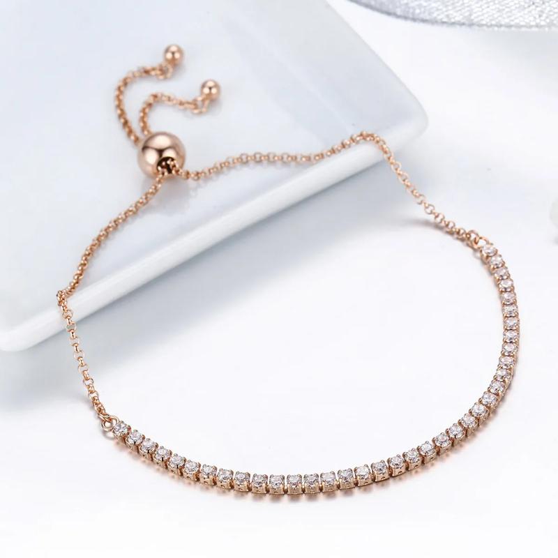 Rose Gold Tennis Bracelet, studded with sparkling zircon stones, 925 sterling silver.
