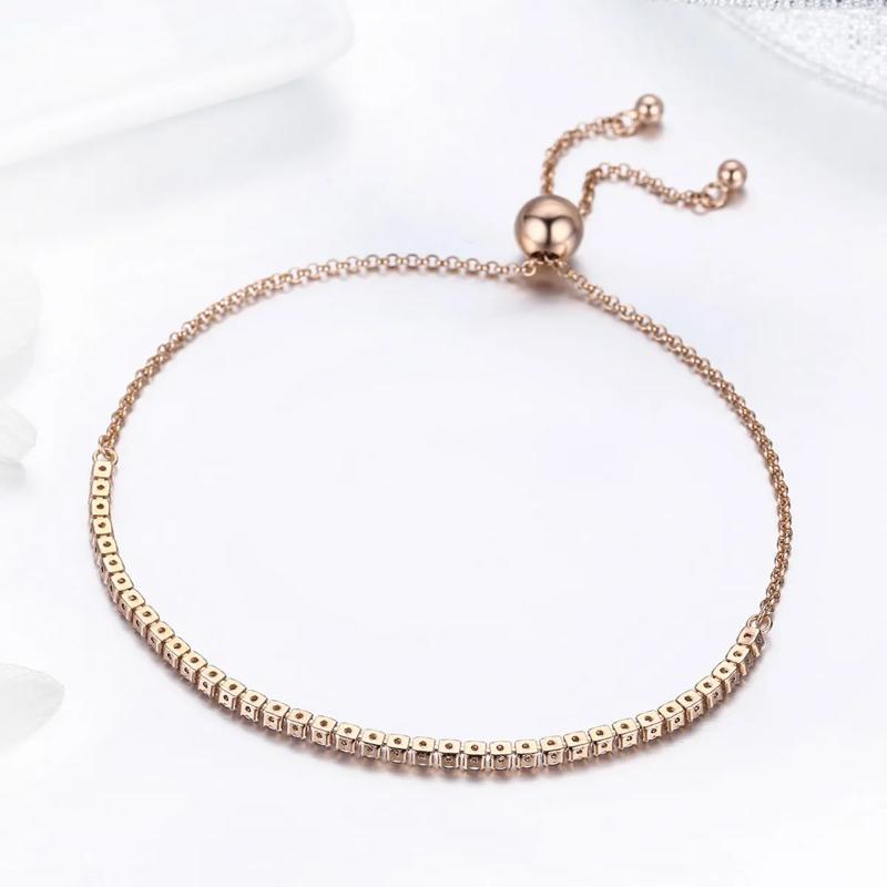 Rose Gold Tennis Bracelet, studded with sparkling zircon stones, 925 sterling silver.