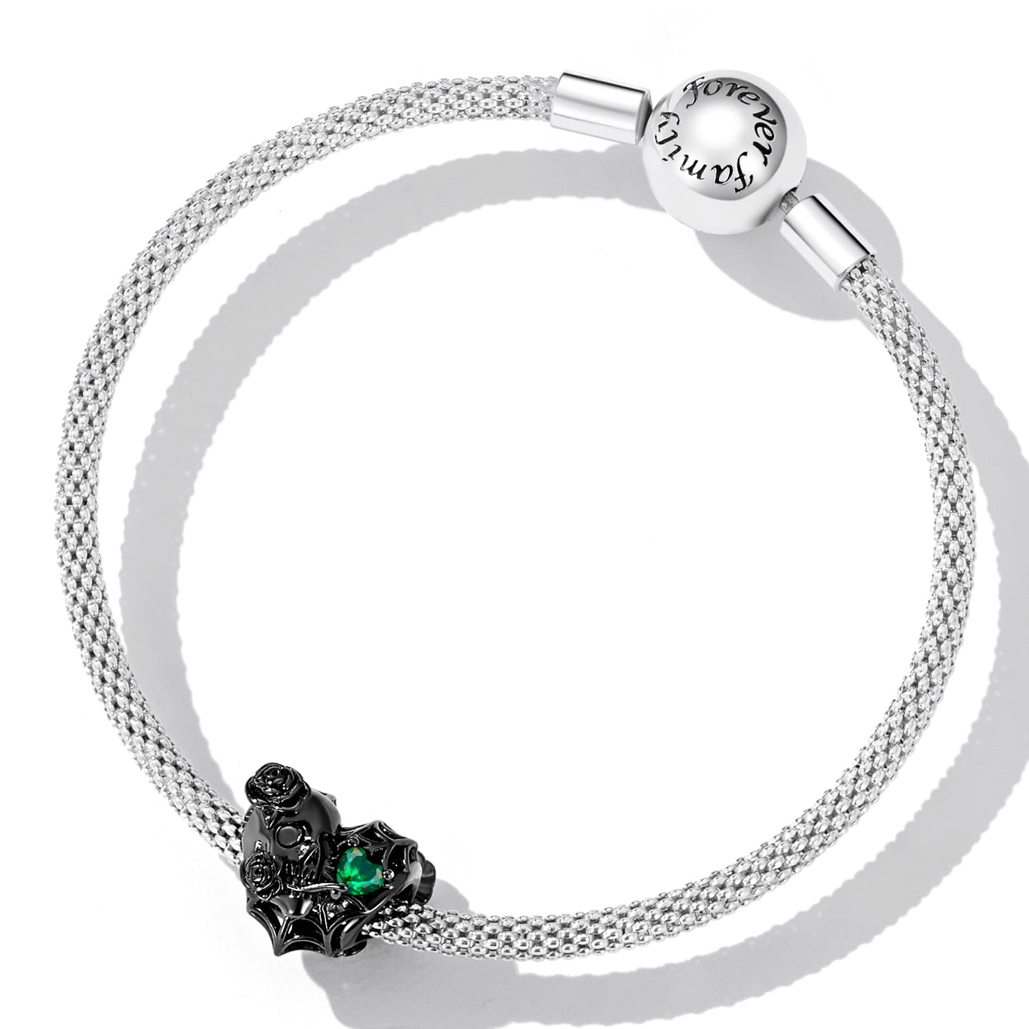 925 Silver Skull Charm with Green Heart Stone