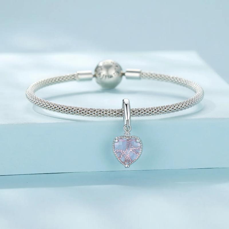 دلاية انسيال قلب وردي معلق بالحب المجوف فضة عيار 925