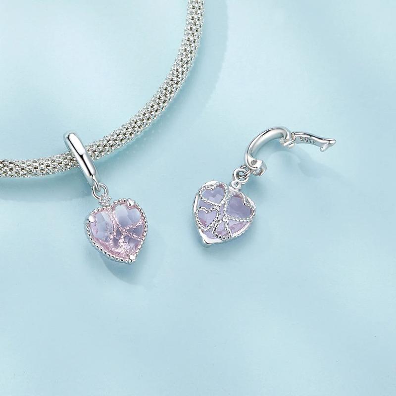 دلاية انسيال قلب وردي معلق بالحب المجوف فضة عيار 925