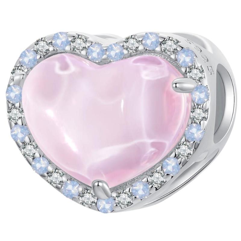 925 Sterling Silver Pink Heart Bracelet Charm