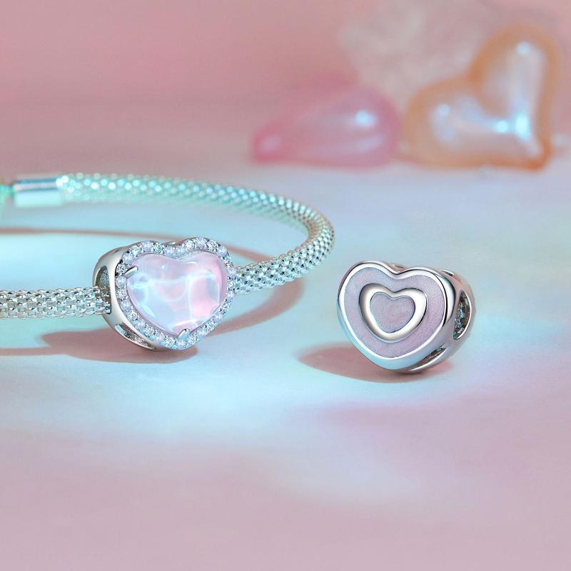 925 Sterling Silver Pink Heart Bracelet Charm