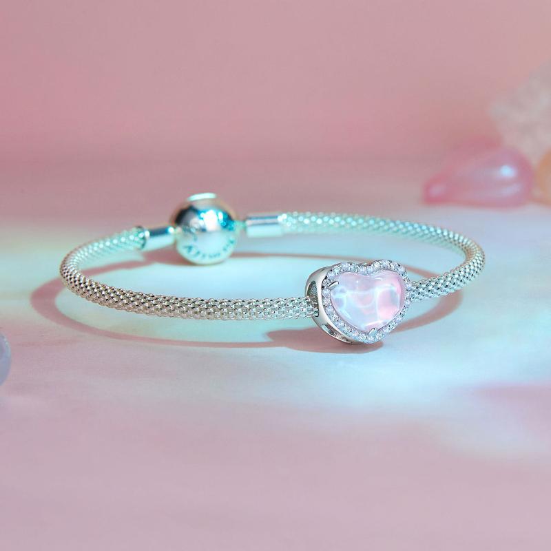 925 Sterling Silver Pink Heart Bracelet Charm