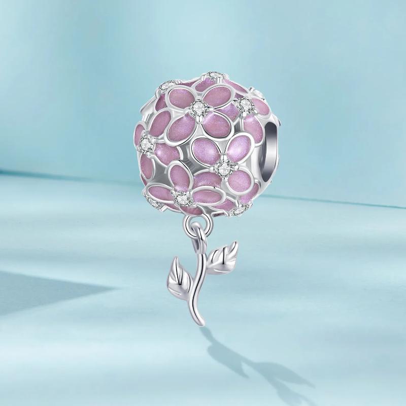 Pink Flower Ball Charm - 925 sterling silver