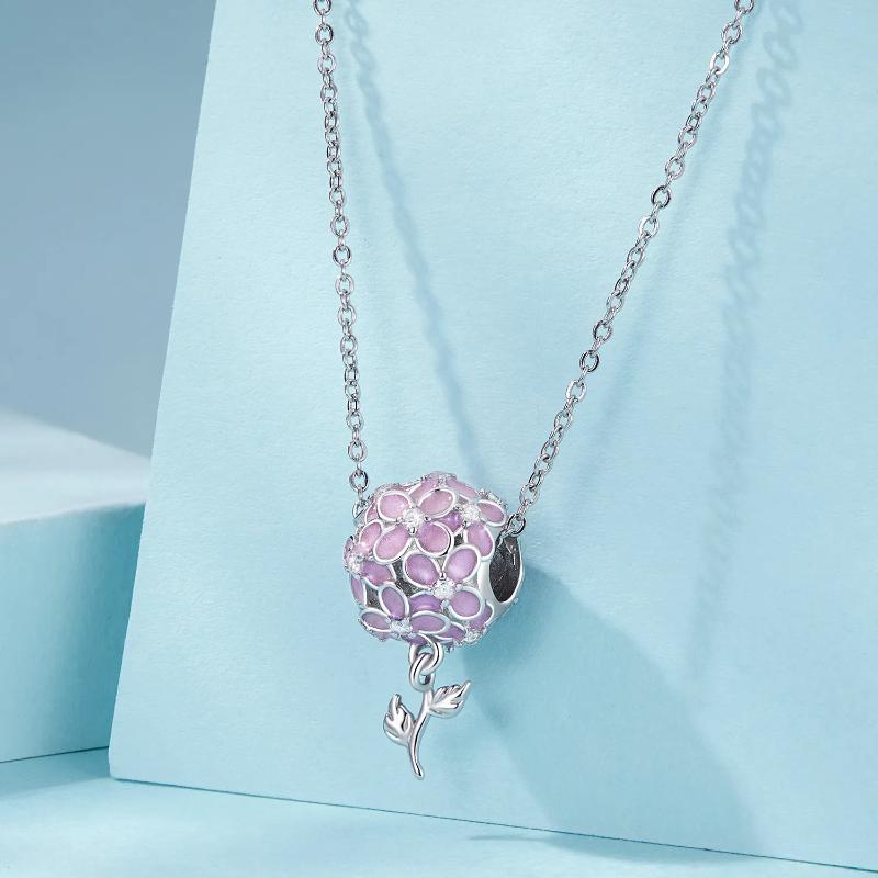 Pink Flower Ball Charm - 925 sterling silver