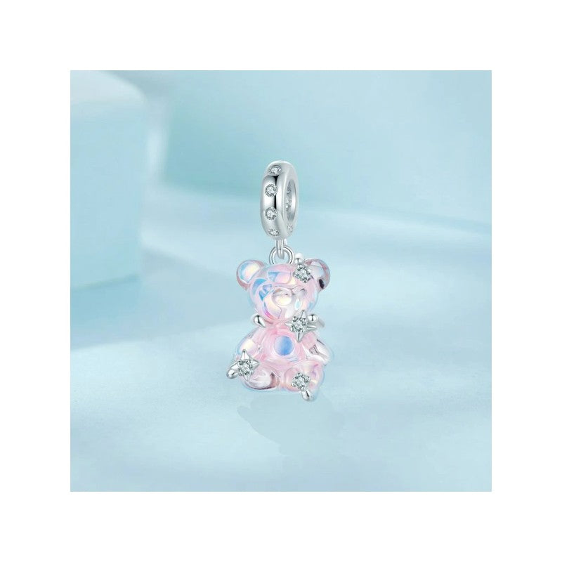 دلاية فضة عيار 925 بشكل دب كريستالي وردي