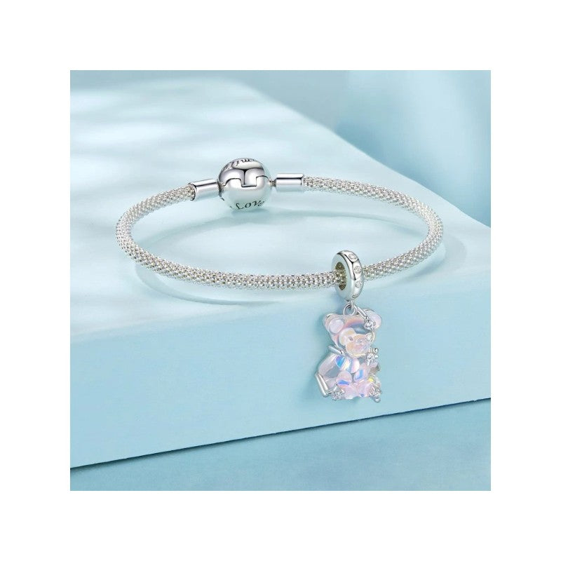 دلاية فضة عيار 925 بشكل دب كريستالي وردي