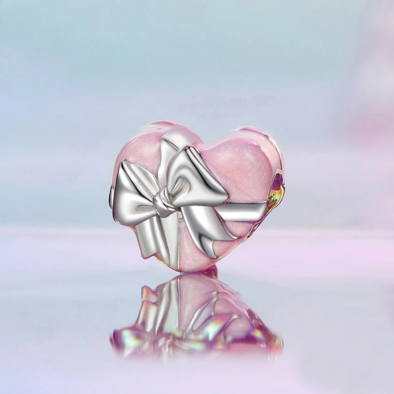 Heart Gift Box Charm - 925 Sterling Silver