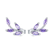 SCE1427-925 Sterling Silver Leaf-Shaped Earrings