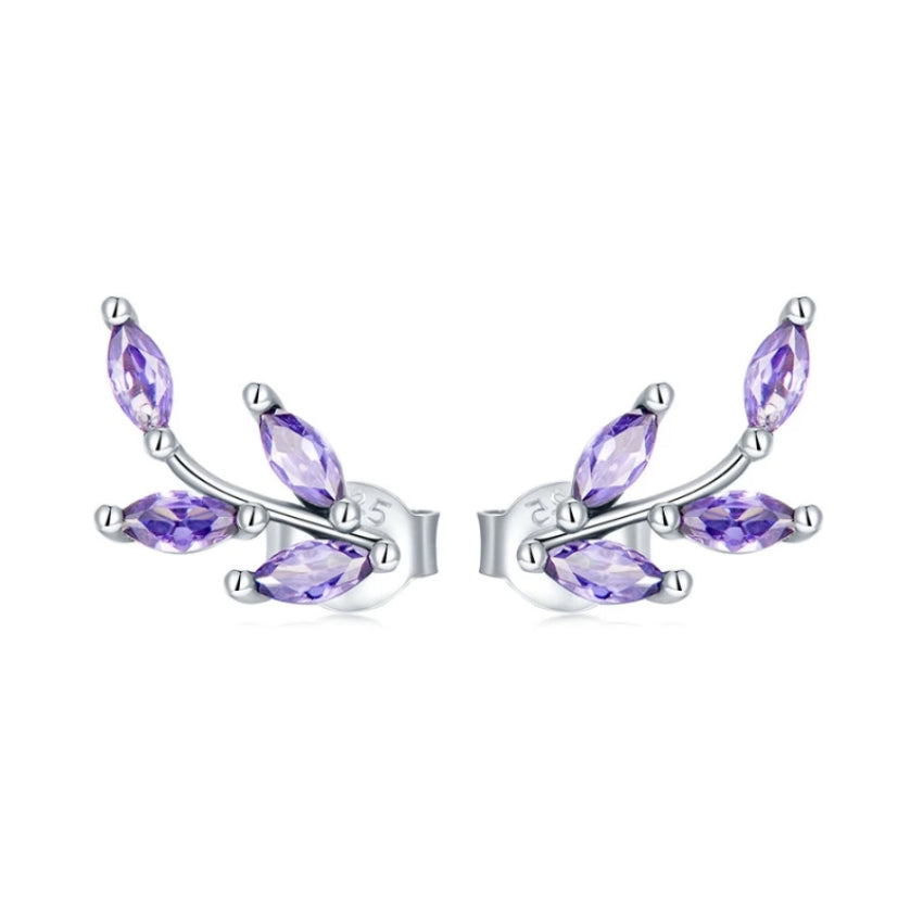 SCE1427-925 Sterling Silver Leaf-Shaped Earrings