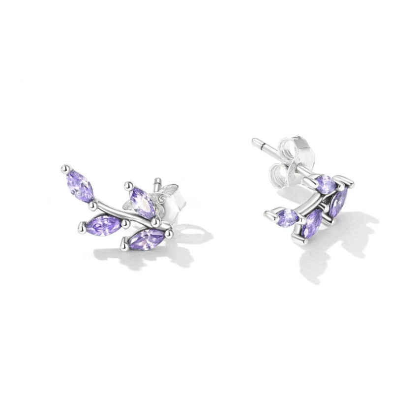 SCE1427-925 Sterling Silver Leaf-Shaped Earrings