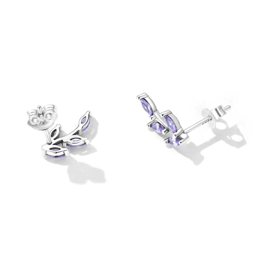 SCE1427-925 Sterling Silver Leaf-Shaped Earrings