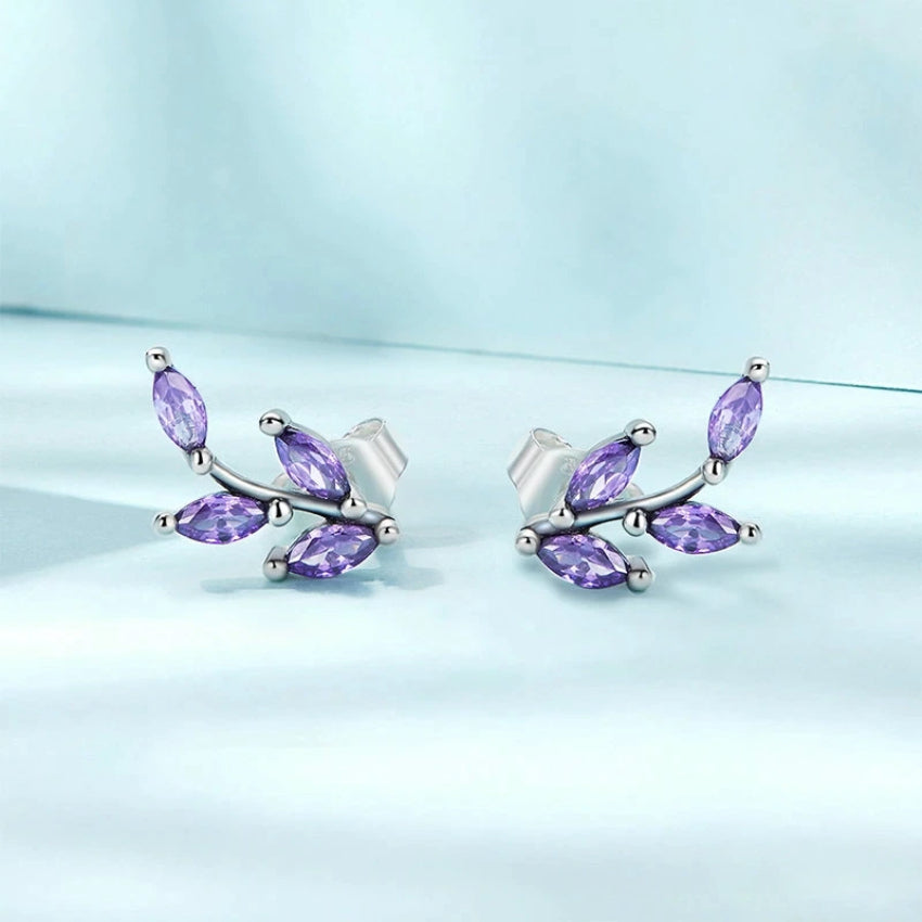 SCE1427-925 Sterling Silver Leaf-Shaped Earrings