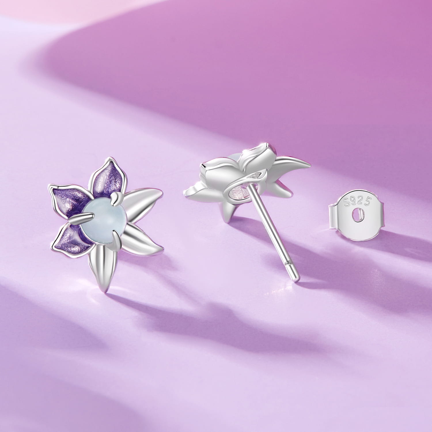 Purple Flower 925 Silver Earring