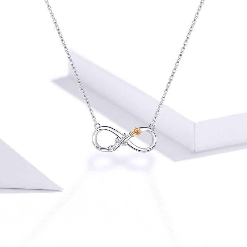 عقد فضة عيار 925 علي شكل انفينيتي مع وردة