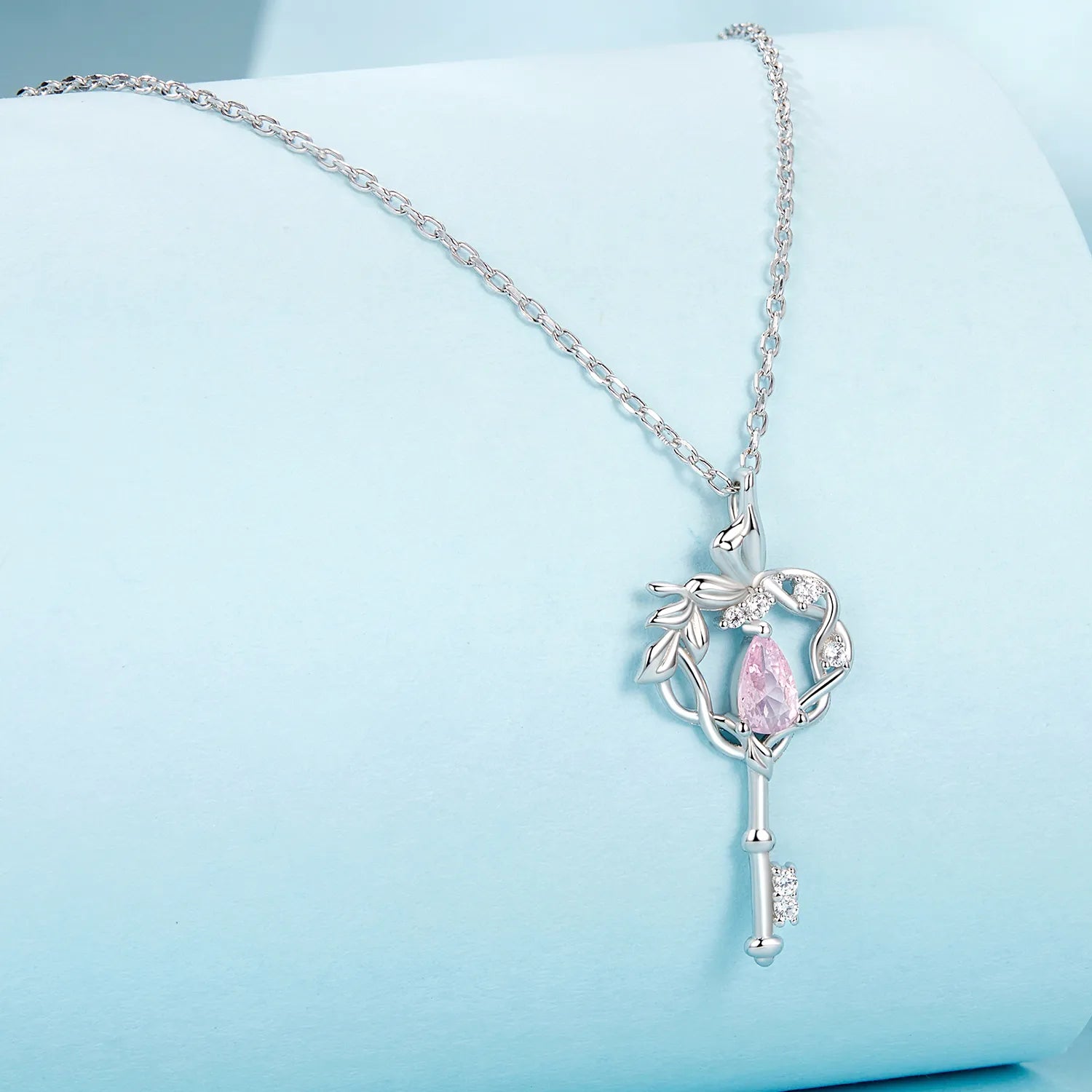 Butterfly Vine Love Key 925 Silver Necklace